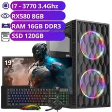 Computador Completo i7 3.4Ghz - SSD 120GB - Placa de Vídeo RX580 8GB - 16GB RAM - Monitor 19"