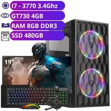 Computador Completo i7 3.4GHz - Placa de Vídeo GT730 4GB - SSD 480GB - 8GB RAM - Monitor 19"
