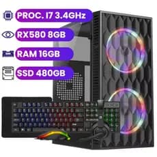 Computador Gamer Intel Core i7 3.4GHz - SSD 480GB - 16GB RAM - Placa de Vídeo RX580 8GB