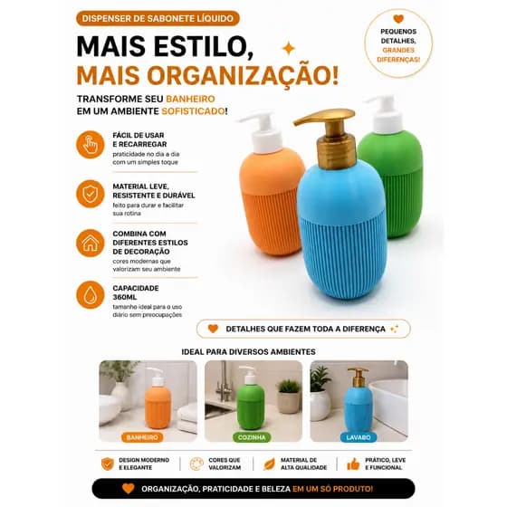Dispenser de Sabonete Líquido Moderno Pump – Porta Sabonete Elegante para Banheiro e Lavabo