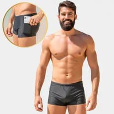 Sunga Box Masculina Com Bolso Lateral  Tecido Liso Moda Praia Natação Forrada Logo Refletiva Verão
