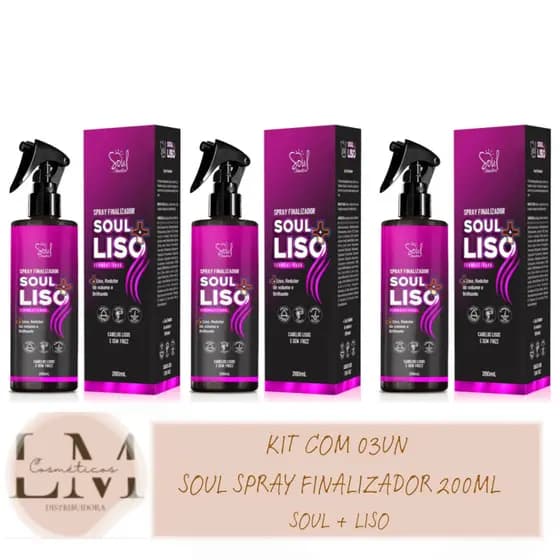 Kit com 03un Spray Finalizador Soul + Liso Brilhoso Sem Frizz 200ml