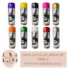 Caixa com 12 un Tinta Spray Para Cabelo Temporária Barbershop 250ml Colorida (01 cor por caixa)