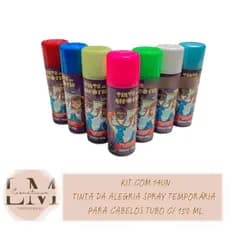 Kit com 14un Tinta da Alegria Spray Temporária para Cabelos - Tubo c/ 150ml
