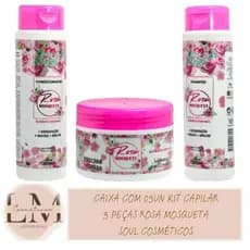Caixa com 03un Kit Capilar 3 Peças Rosa Mosqueta Soul Cosméticos ( Sh 300ml + Cond 300ml + Mascara 250ml )