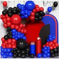 Kit Balões Homem Aranha Preto Vermelho Azul Royal Prata Arco Desconstruido Bexiga Liso/Metalizado