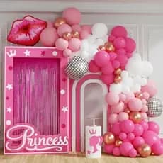 Kit 125 Balões Rosa Polegadas Branco Pink Cromado Balão Bexiga Liso/Cromado Festa Aniversário+Fita