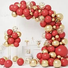 Kit 110 Balões Vermelho Paixão Bexiga Dourado  Arco Desconstruido Decoração Festa Aniversario+Fita
