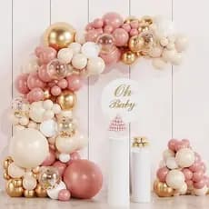 Kit 120 Balões Rosa Chic Bege Rose Dourado Metalizado P/ Festa Arco+Fita Decoração Aniversário
