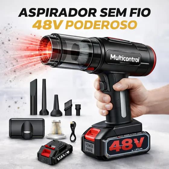 Aspirador De Pó Soprador Portatil 48v Bateria 3000mah Automotivo Turbo Sem Fio Para Casa e Carro