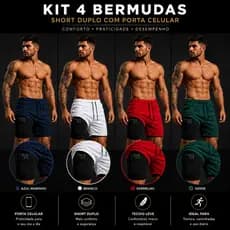 Kit 4 Bermudas 2 em 1 Academia Verão Fitness