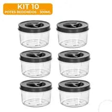 Kit 10 Potes Redondo 300ml Tampa Rosca Potinhos Transparentes Papinha Tempero Doce Comidas