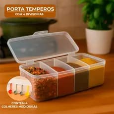 Pote Porta Temperos Pote Condimentos Organizador Com Divisórias 4 Colheres Medidoras