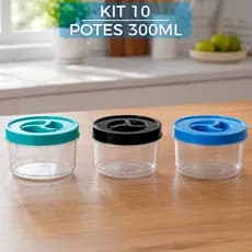 Kit Potes Redondo 300ml Tampa Rosca BPA FREE Potinho Transparente Tempero Comidas Doce