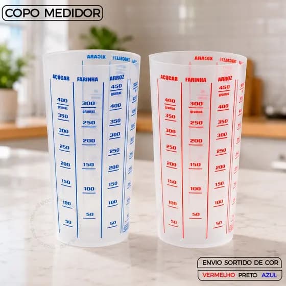 Copo Plástico Medidor Dosador 500ml Graduado Para Receitas Cozinha Resistente