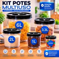 Conjunto Mantimentos Potes Redondo Tampa Rosca Organizador Alimentos Transparente