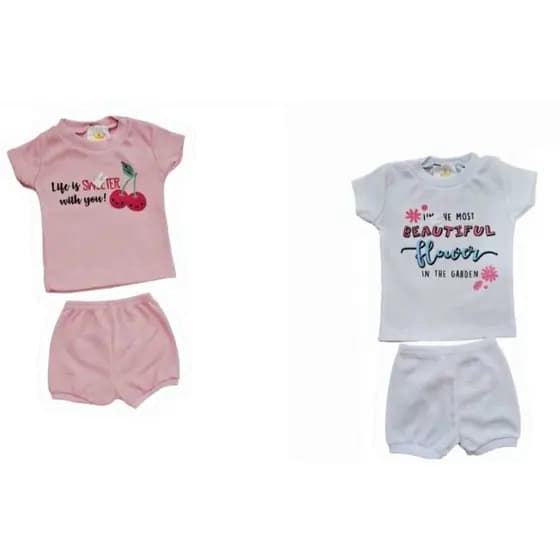 Conj Bebê - Blusa Manga Curta com Shorts Menina Menino Canelada RN ao G Ref 2002