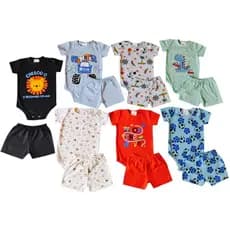Kit Conjunto Bebê- Body Manga Curta com Shorts Menina/Menino