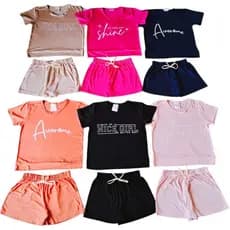 kit 12 Peças de Roupas Juvenil Feminina 6 Blusas e 6 Bermudas Tam 10 ao 14 anos