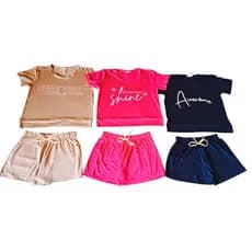 kit 6 Peças de Roupas Juvenil Feminina 3 Blusas e 3 Bermudas Tam 10 ao 14 anos