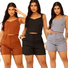 CONJUNTO SOCIAL FEMENINO ALFAIATARIA LANÇAMENTO VERÃO SHORT E CROPPED, ELEGANCIA E CONFORTO, Excelente qualidade APROVAD