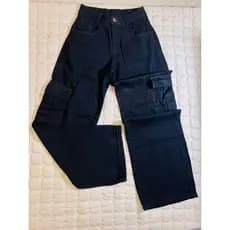 calça jeans cargo feminina larga folgada com bolso multiplo preto