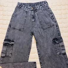 calça jeans cargo feminina larga folgada,entre dois modelos de bolso diferente,aleatório