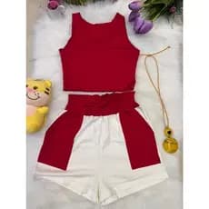 Conjunto de cropped e short feminina com elastano