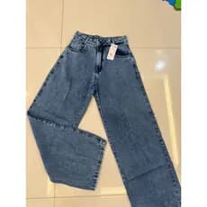 H MODA Calça jeans wide leg feminina simples casual e confortavel de cintura alta