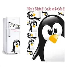 Adesivo para geladeira cozinha quarto infantil Pinguim Olha a Dieta vidro metal armário adesivo