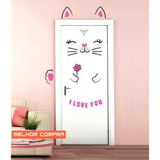 Adesivo Decorativo Gatinha I Love You Porta Parede Quarto Sala Corredor Hall Adesivo Decorativo