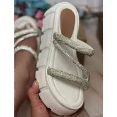 Sandália Plataforma Feminina Papete Strass Birken com Pedrarias Birkey com Brilho Original Tratorada