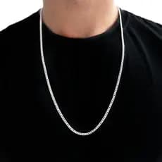Corrente Correntinha Masculina Fina Grumet 2,5mm Banhado a Prata 925