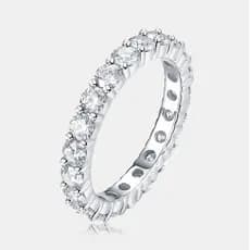 Anel aliança inteira Moissanite 3mm prata 925 com banho de ródio