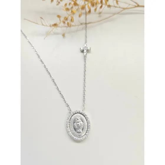 Colar Nossa Senhora Cravejada Prata 925 Com Ródio