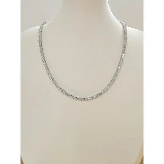Colar Riviera 3mm/ 3 garras/ 45cm fecho gaveta prata 925 e ródio