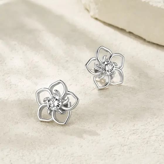 Brinco Flor Moissanite Prata 925 Com Ródio