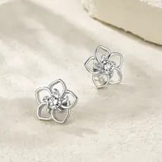 Brinco Flor Moissanite Prata 925 Com Ródio