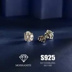 Brinco Ponto De Luz Moissanite 7mm Prata 925 Com Ródio