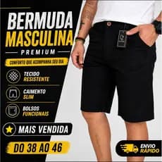 Bermuda Masculina Slim Sarja Brim Premium Short Social Bolso Faca Colorida