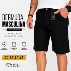 Bermuda Masculina Brim Sarja Slim Premium Social Bolso Faca Jeans Colorida