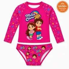 Conjunto Praia Infantil Menina Maria Clara e JP UV50+ Camiseta Manga Longa + Calcinha 6 meses a 10 Anos