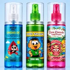 Kit Colônia Infantil Body Splash Menina e Menino – Hello Kitty, Patrulha Canina e Cebolinha