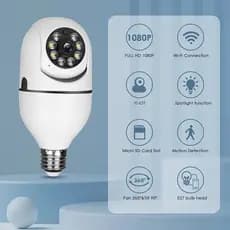 KIT Câmera wifi ip sem fio giratória 360 com encaixe lampada bocal rosca ptz full HD visão noturna segurança