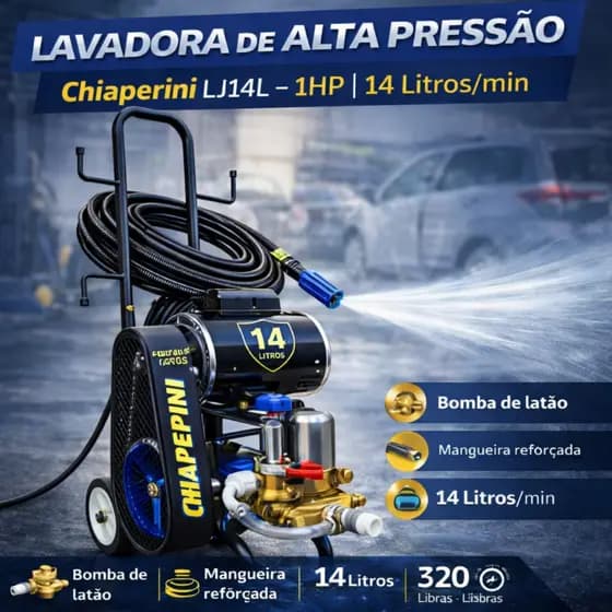 Lavadora Lava Jato De Alta Pressão 1hp Lj14l Chiaperini 14 Litros