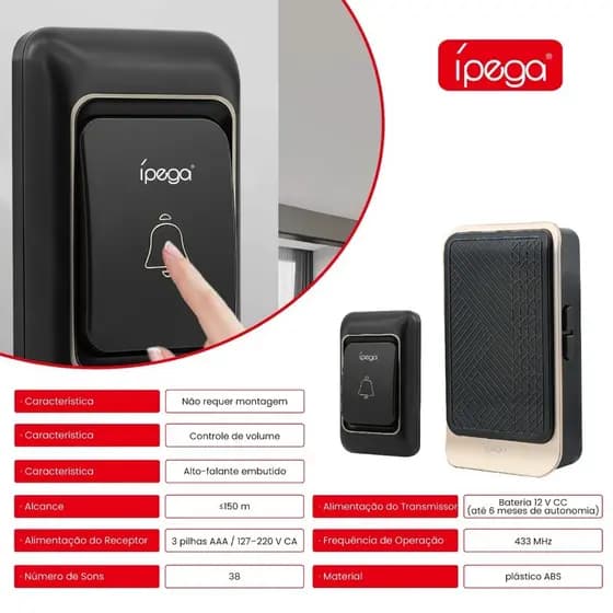 Campainha Sem Fio Inteligente Facil Instalacao Para Casa E Escritorio Com 38 Toques