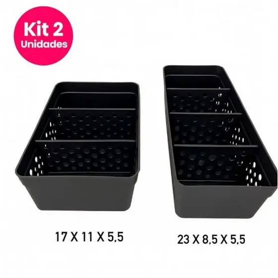 Kit 2 Cestos Organizadores Usual Utilidades Tamanhos Variados 2/3 Divisórias Multiuso Diversas Cores