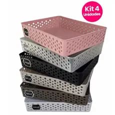 Kit 4 Cestos Organizador Grande Gaveta Caixa Organizadora 34x25,5x6,5 Multiuso Usual Utilidades