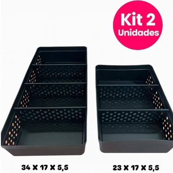 Kit 2 Cestos Organizadores Usual Utilidades Tamanhos Variados 2/3 Divisórias Multiuso Diversas Cores