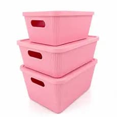 Caixa Cesto Organizador com Tampa Rose 5L, 10L e 15L – Multiuso | Organização para Casa Armários